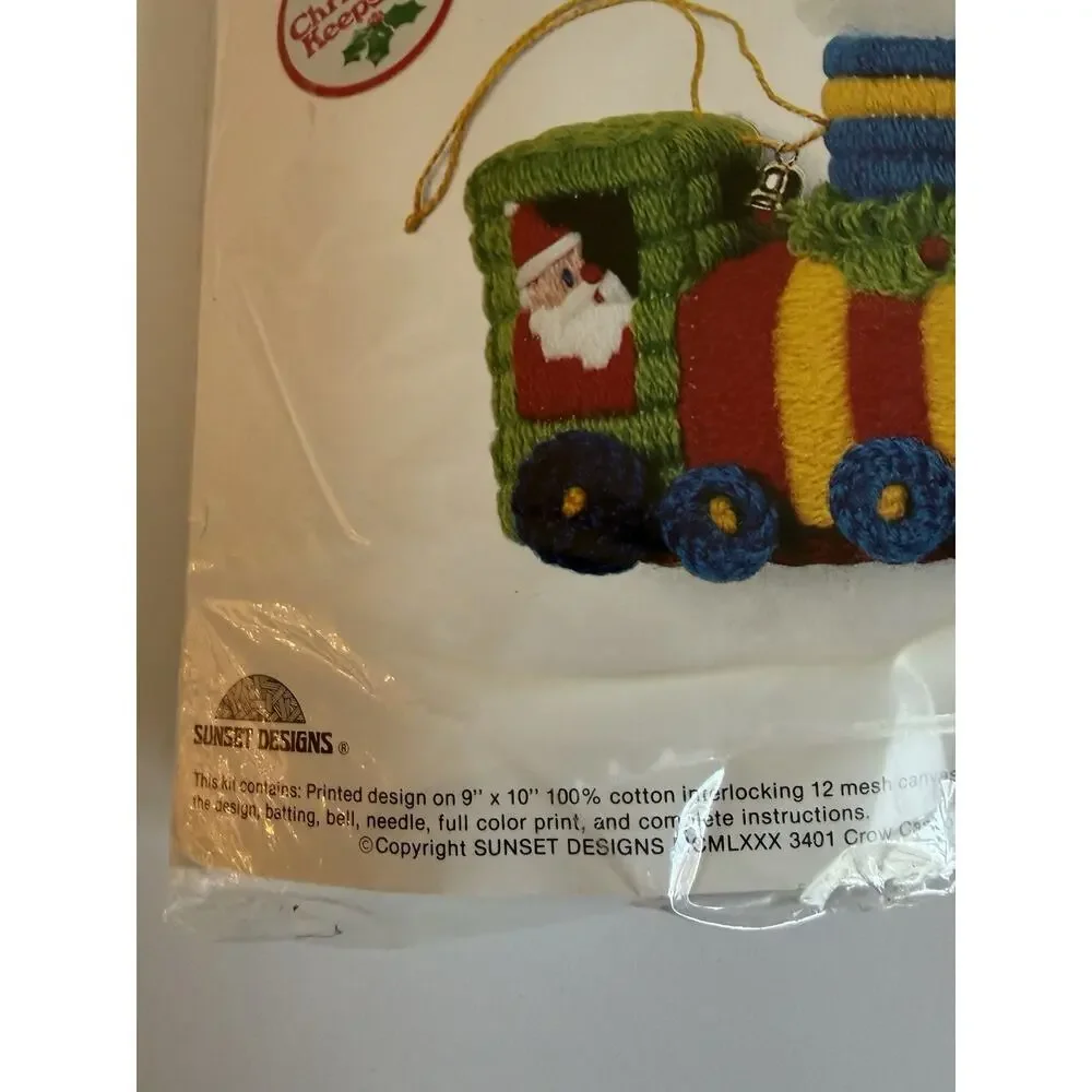 Vintage Jiffy Needlepoint Santa's Choo Choo Christmas 3D Ornament Kit #5039